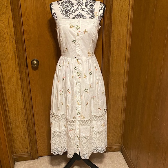 ANTONIO MELANI White Floral Button Down Lined Lace Maxi Sundress Quality Luxury - Picture 2 of 16